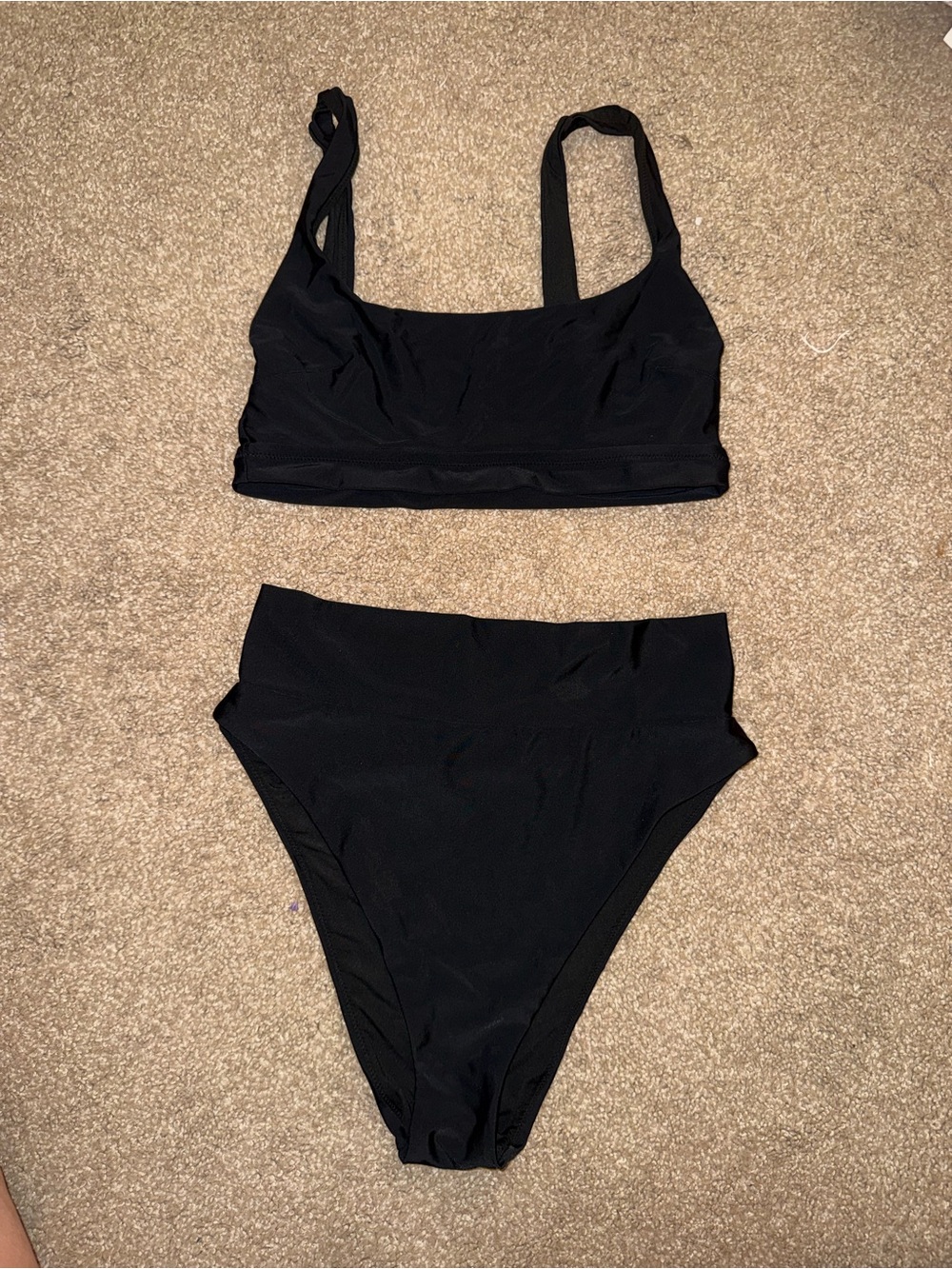 Aerie High-Waist Cheeky Black Bikini Set - Classic Scoop Top